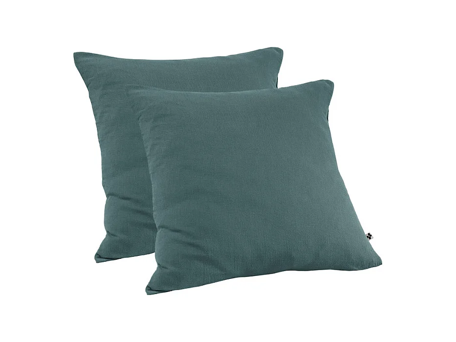 Lot 2 taies oreillers 60x60 double gaze de coton bleu canard - PEPA 1