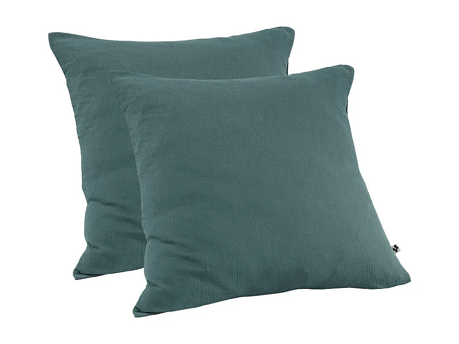 Lot 2 taies oreillers 60x60 double gaze de coton bleu canard - PEPA 1