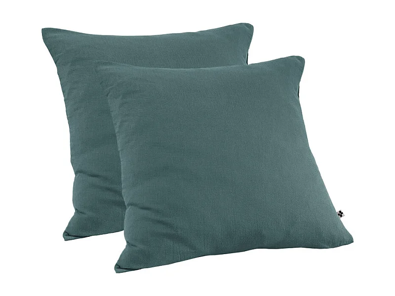 Lot 2 taies oreillers 60x60 double gaze de coton bleu canard - PEPA 1