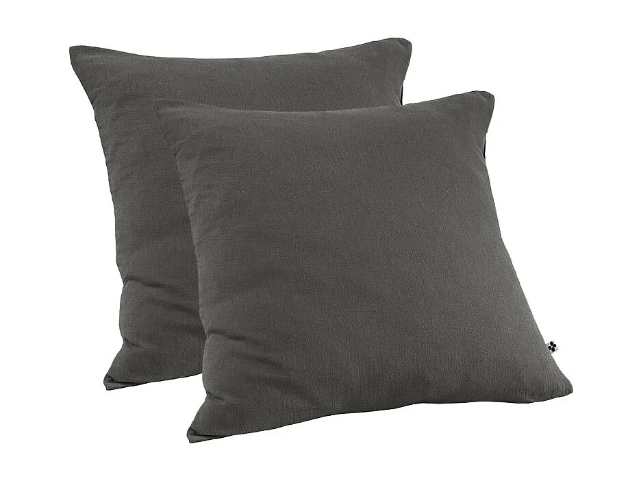 Lot 2 taies d'oreillers 60x60 cm double gaze de coton gris - PEPA 1