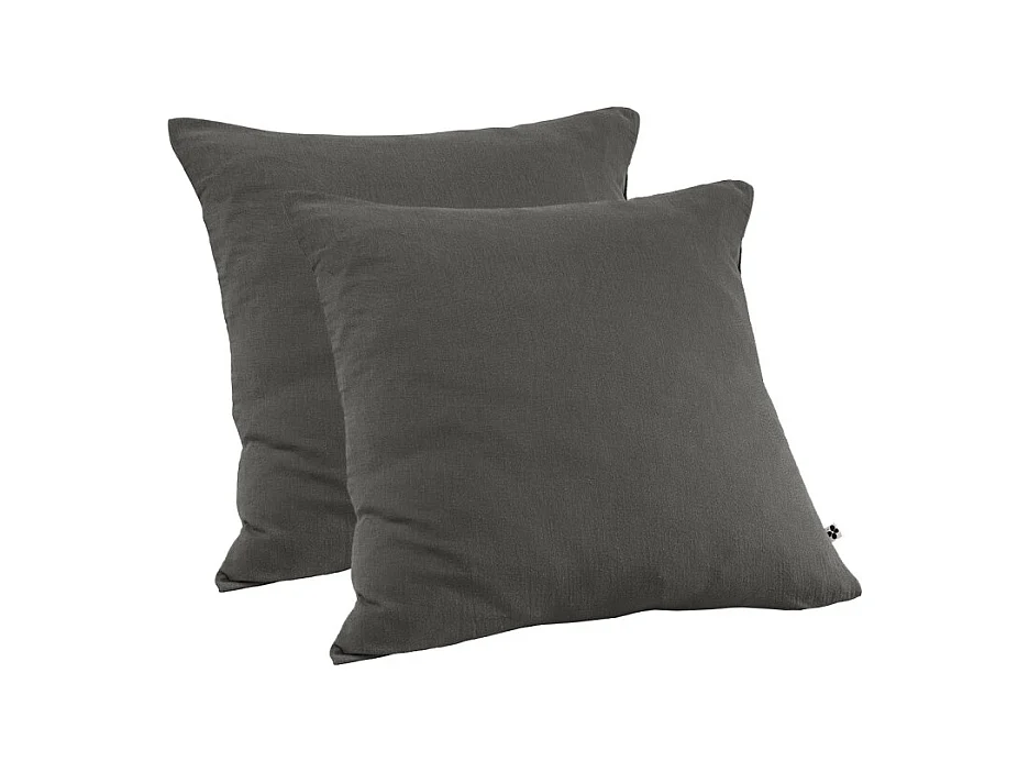 Lot 2 taies d'oreillers 60x60 cm double gaze de coton gris - PEPA 1