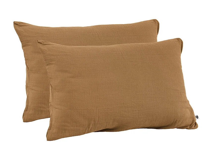 Lot 2 taies d'oreillers 50x70 cm double gaze de coton camel - PEPA 2