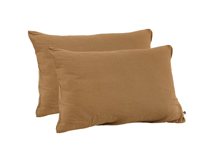 Lot 2 taies d'oreillers 50x70 cm double gaze de coton camel - PEPA 2