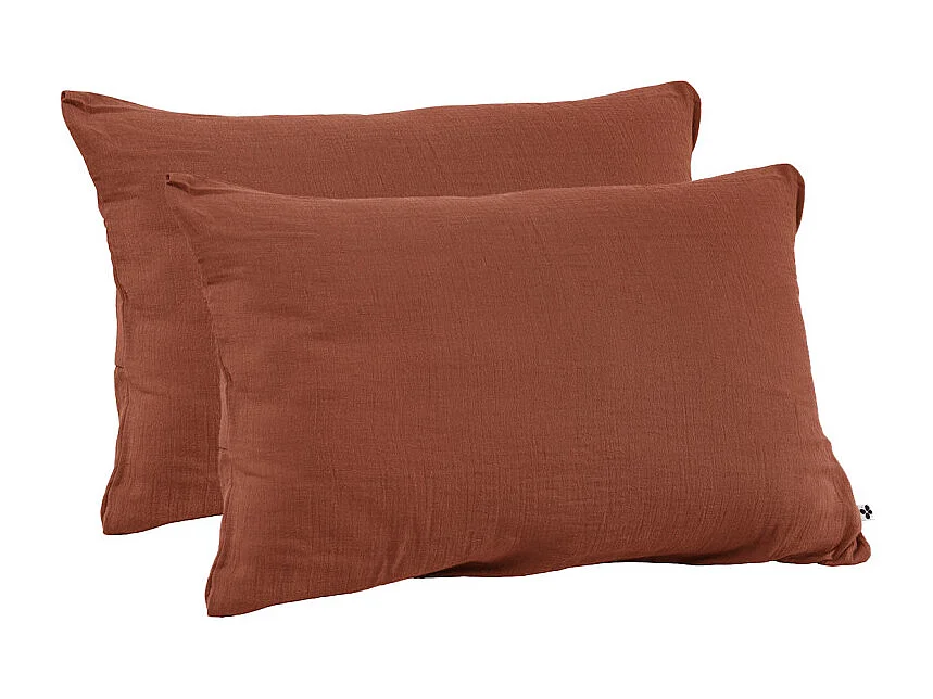 Lot 2 taies d'oreillers 50x70 double gaze de coton terracotta - PEPA 2