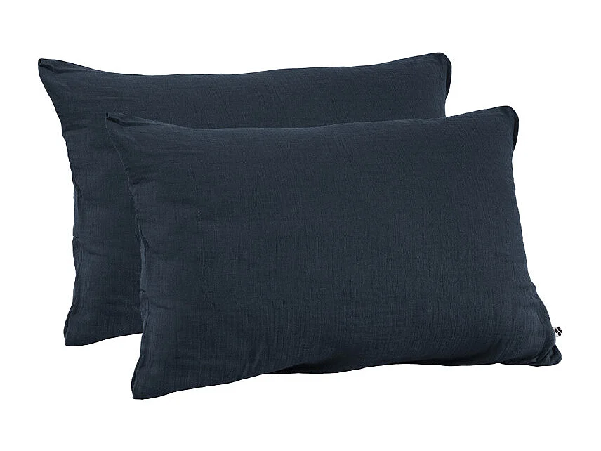 Lot 2 taies d'oreillers 50x70 double gaze de coton bleu nuit - PEPA 2