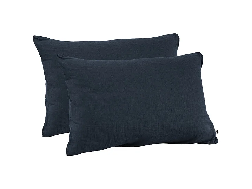 Lot 2 taies d'oreillers 50x70 double gaze de coton bleu nuit - PEPA 2