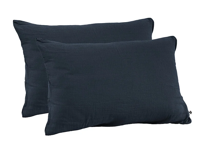 Lot 2 taies d'oreillers 50x70 double gaze de coton bleu nuit - PEPA 2