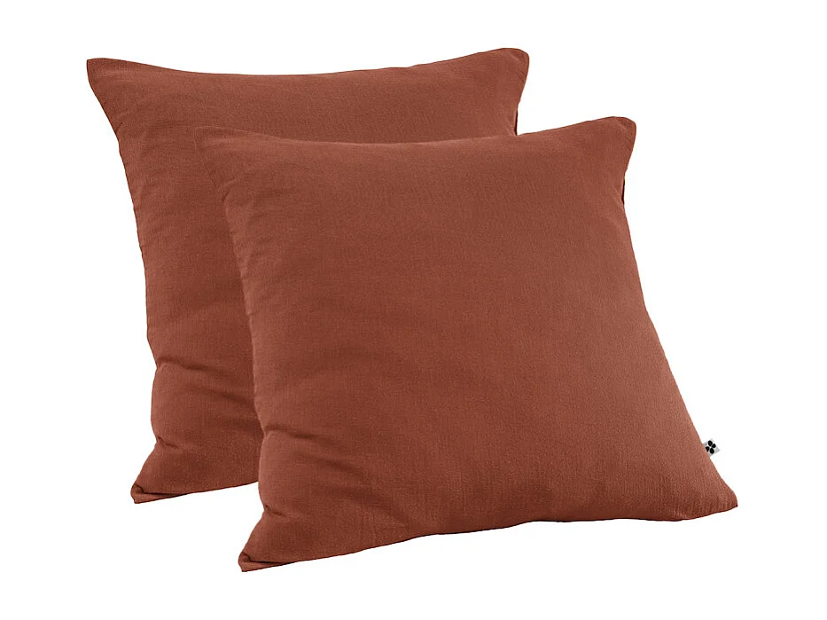 Lot 2 taies d'oreillers 60x60 double gaze de coton terracotta - PEPA 1