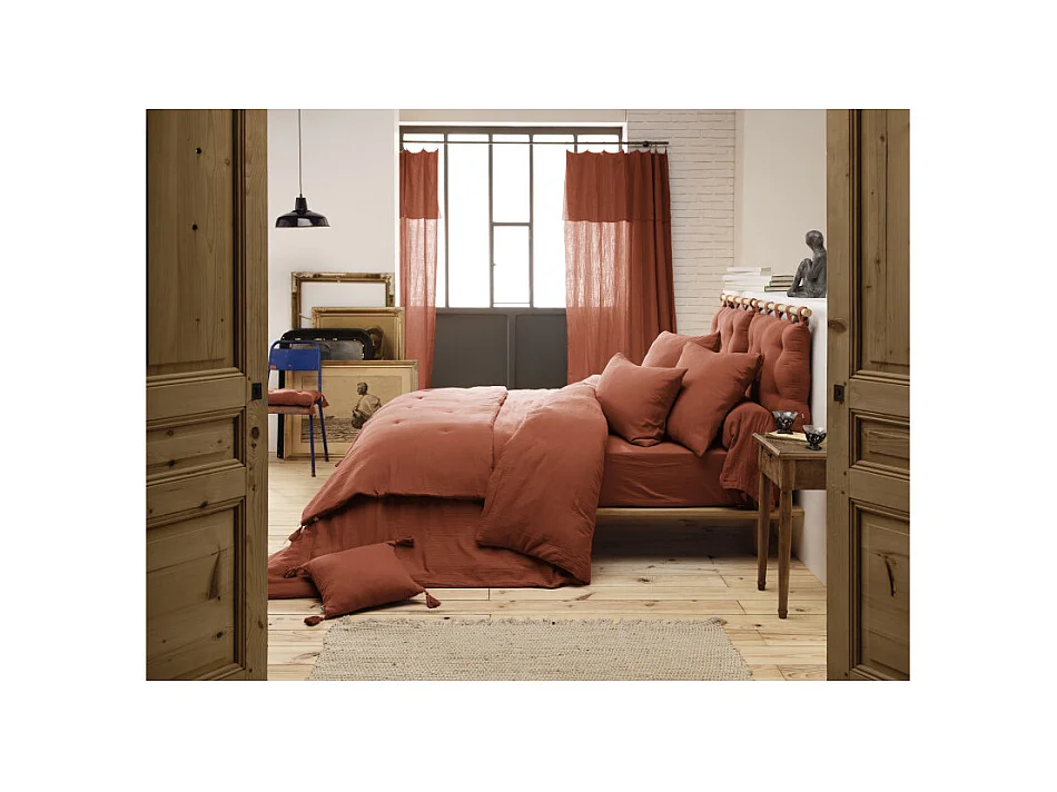 Lot 2 taies d'oreillers 60x60 double gaze de coton terracotta - PEPA 1