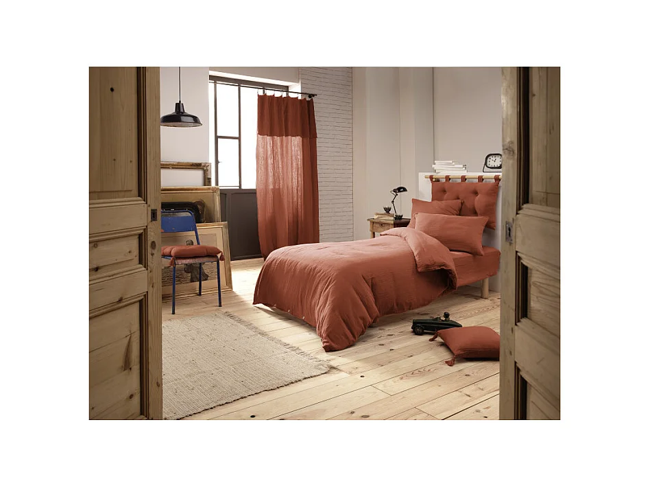 Lot 2 taies d'oreillers 60x60 double gaze de coton terracotta - PEPA 1