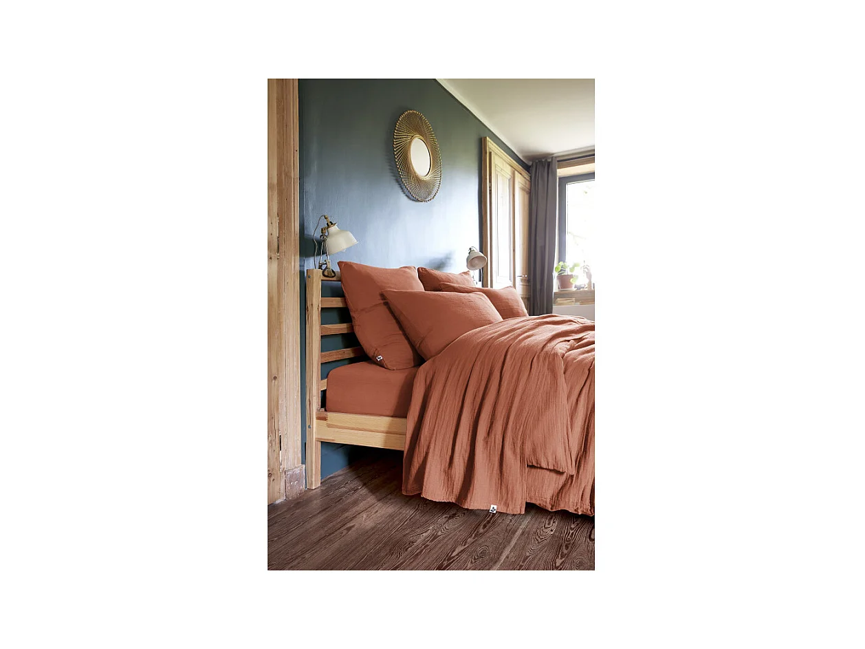 Lot 2 taies d'oreillers 60x60 double gaze de coton terracotta - PEPA 1