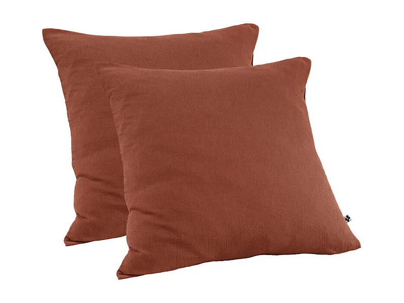 Lot 2 taies d'oreillers 60x60 double gaze de coton terracotta - PEPA 1