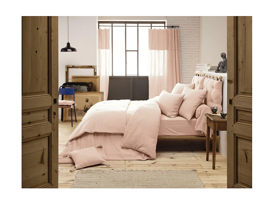 Lot 2 taies d'oreillers 60x60 cm double gaze de coton rose - PEPA 1