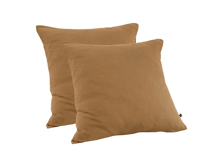 Lot 2 taies d'oreillers 60x60 cm double gaze de coton camel - PEPA 1