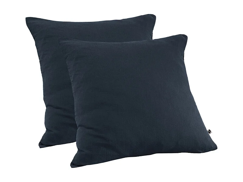 Lot 2 taies d'oreillers 60x60 double gaze de coton bleu nuit - PEPA 1
