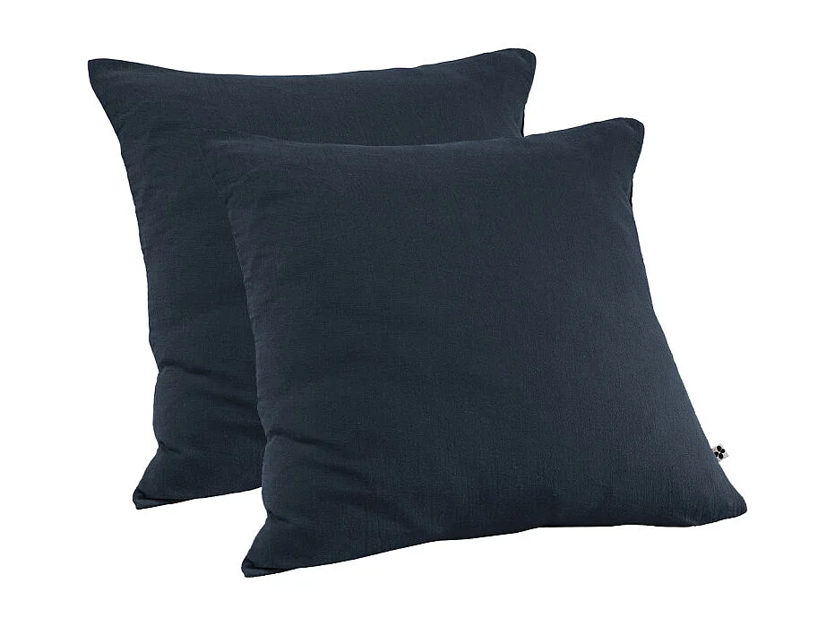 Lot 2 taies d'oreillers 60x60 double gaze de coton bleu nuit - PEPA 1