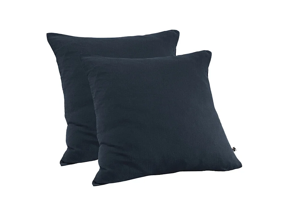 Lot 2 taies d'oreillers 60x60 double gaze de coton bleu nuit - PEPA 1