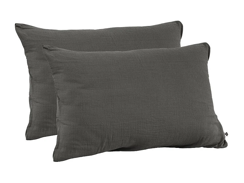 Lot 2 taies d'oreillers 50x70 cm double gaze de coton gris - PEPA 2