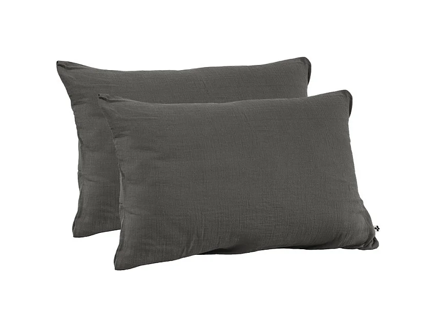 Lot 2 taies d'oreillers 50x70 cm double gaze de coton gris - PEPA 2