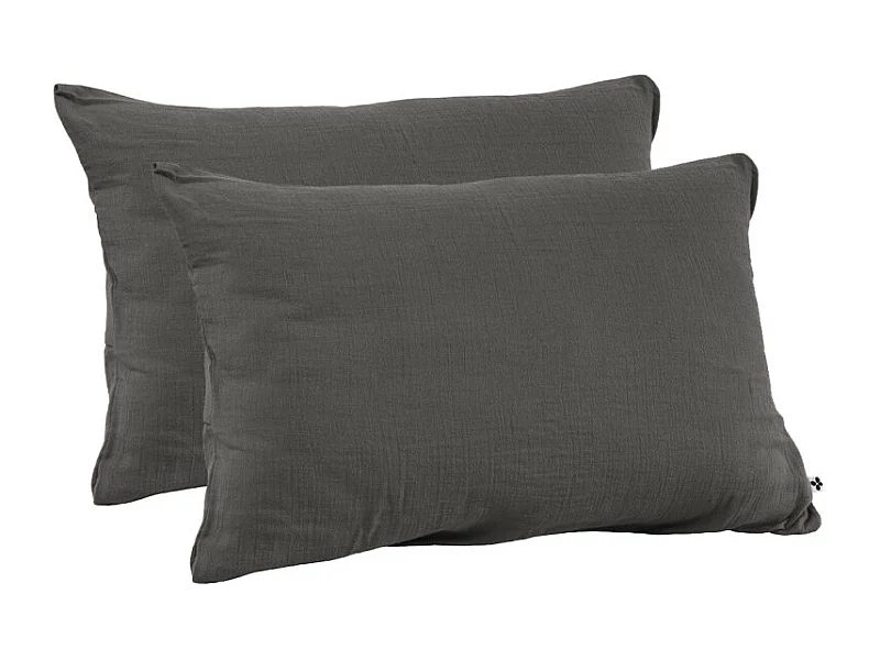 Lot 2 taies d'oreillers 50x70 cm double gaze de coton gris - PEPA 2