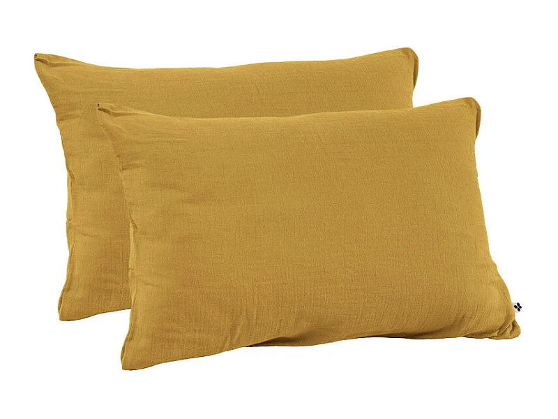 Lot 2 taies d'oreillers 50x70 cm double gaze de coton jaune - PEPA 2