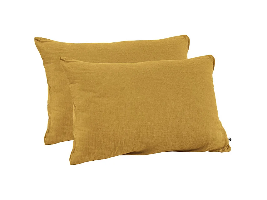 Lot 2 taies d'oreillers 50x70 cm double gaze de coton jaune - PEPA 2
