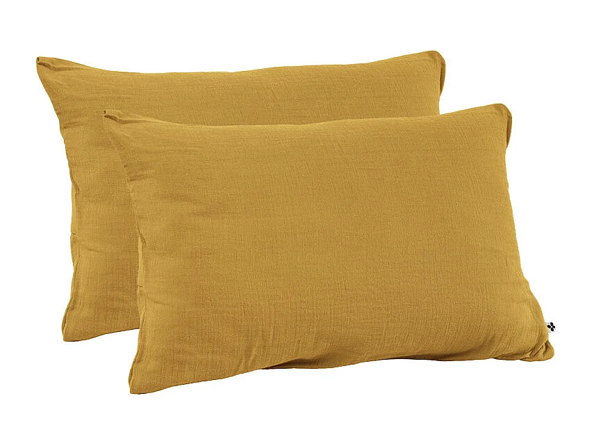 Lot 2 taies d'oreillers 50x70 cm double gaze de coton jaune - PEPA 2