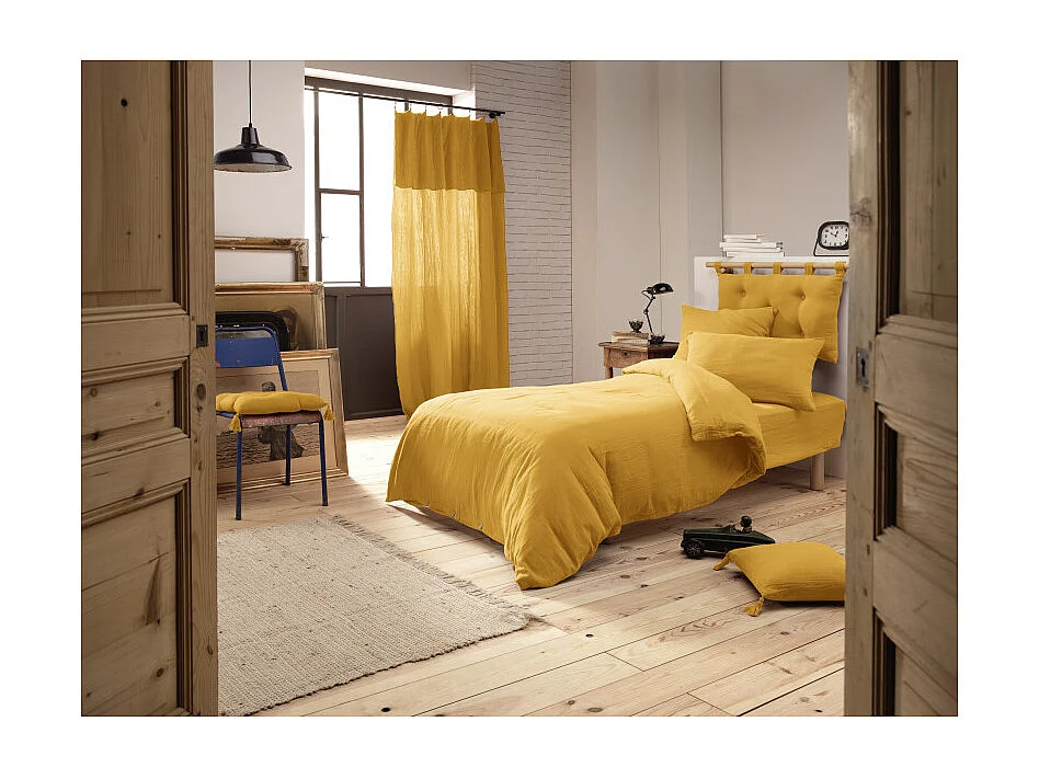 Lot 2 taies d'oreillers 50x70 cm double gaze de coton jaune - PEPA 2