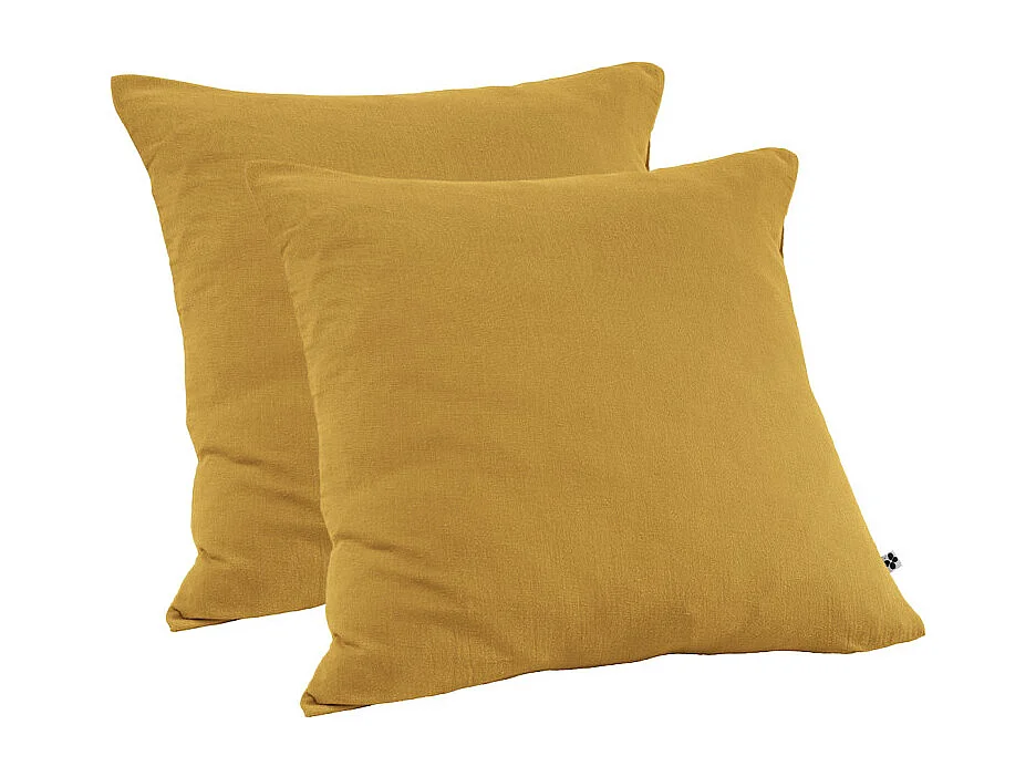 Lot 2 taies d'oreillers 60x60 cm double gaze de coton jaune - PEPA 1