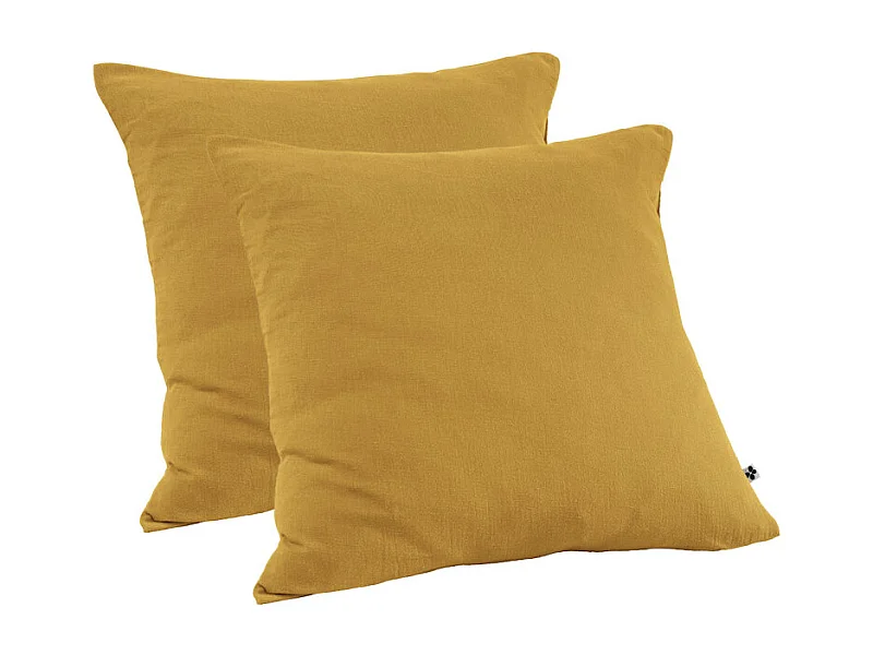 Lot 2 taies d'oreillers 60x60 cm double gaze de coton jaune - PEPA 1