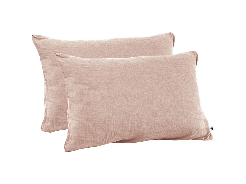 Lot 2 taies d'oreillers 50x70 cm double gaze de coton rose - PEPA 2