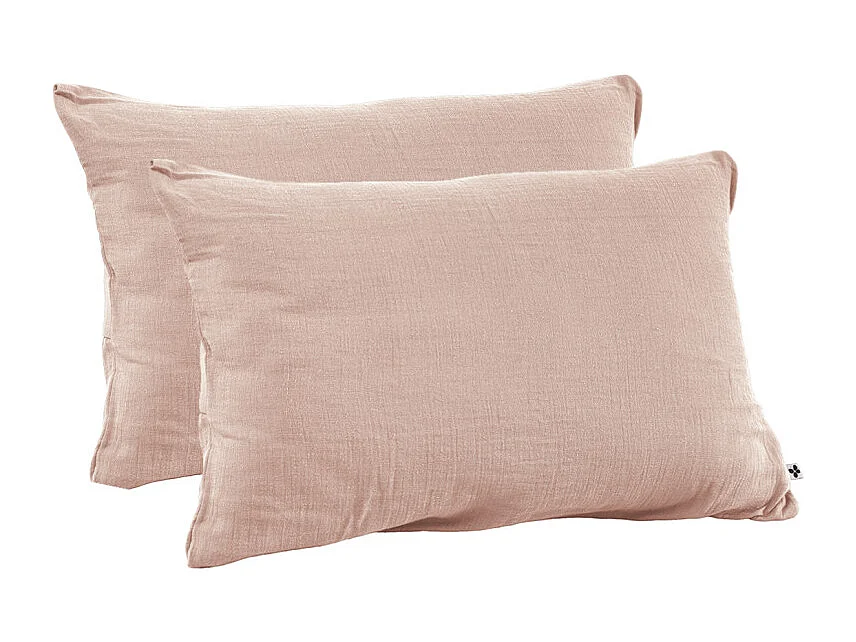 Lot 2 taies d'oreillers 50x70 cm double gaze de coton rose - PEPA 2
