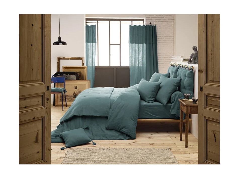 Housse de couette gaze de coton double 220 x 240 cm bleu canard - PEPA 3