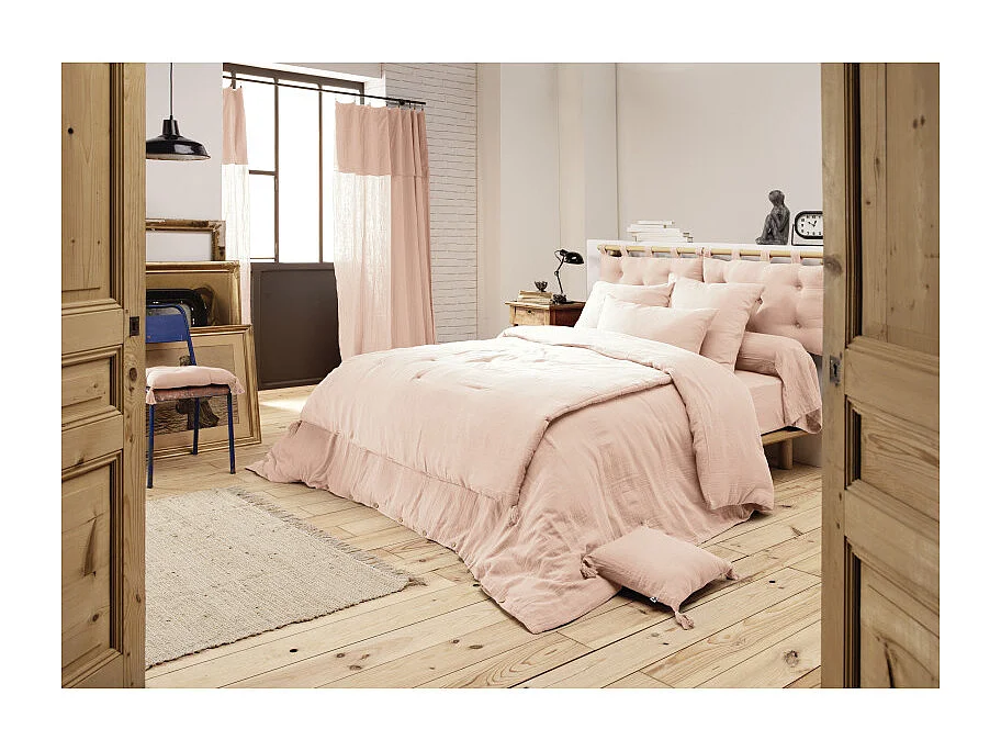 Housse de couette gaze de coton double 240 x 260 cm rose - PEPA 4