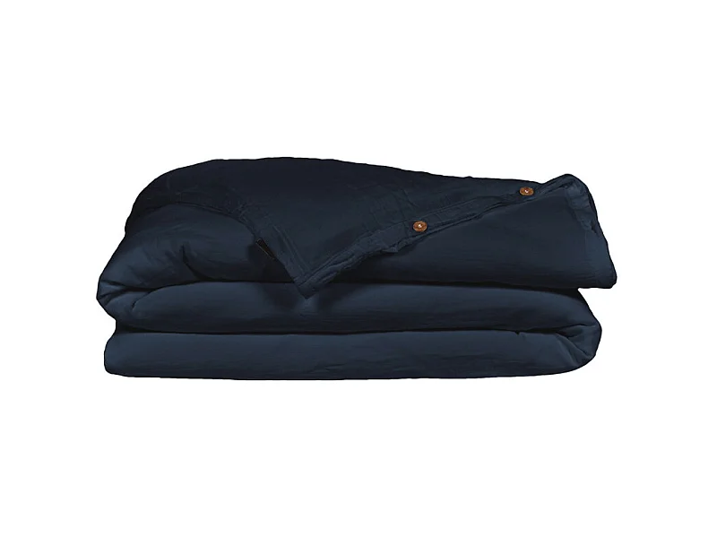 Housse de couette gaze de coton double 240 x 260 cm bleu nuit - PEPA 4