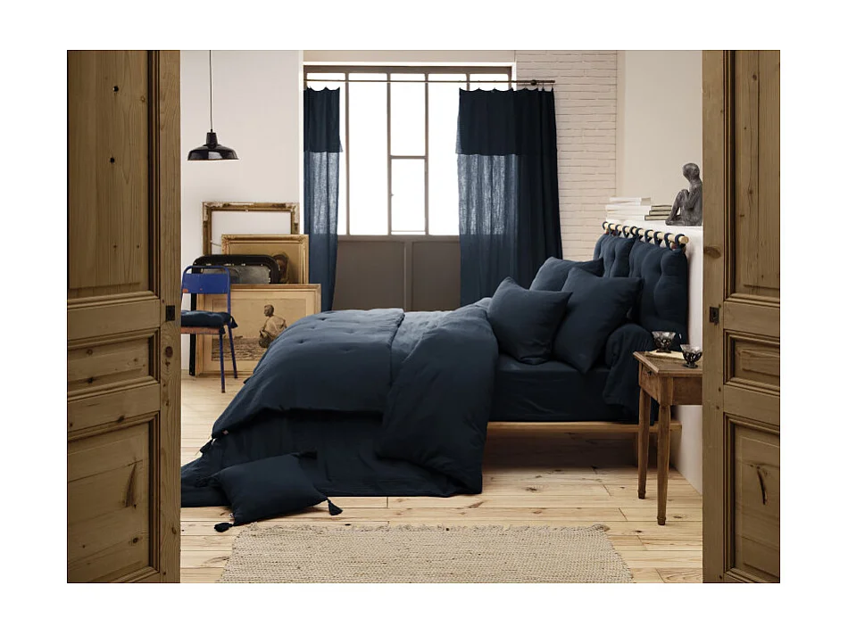 Housse de couette gaze de coton double 240 x 260 cm bleu nuit - PEPA 4