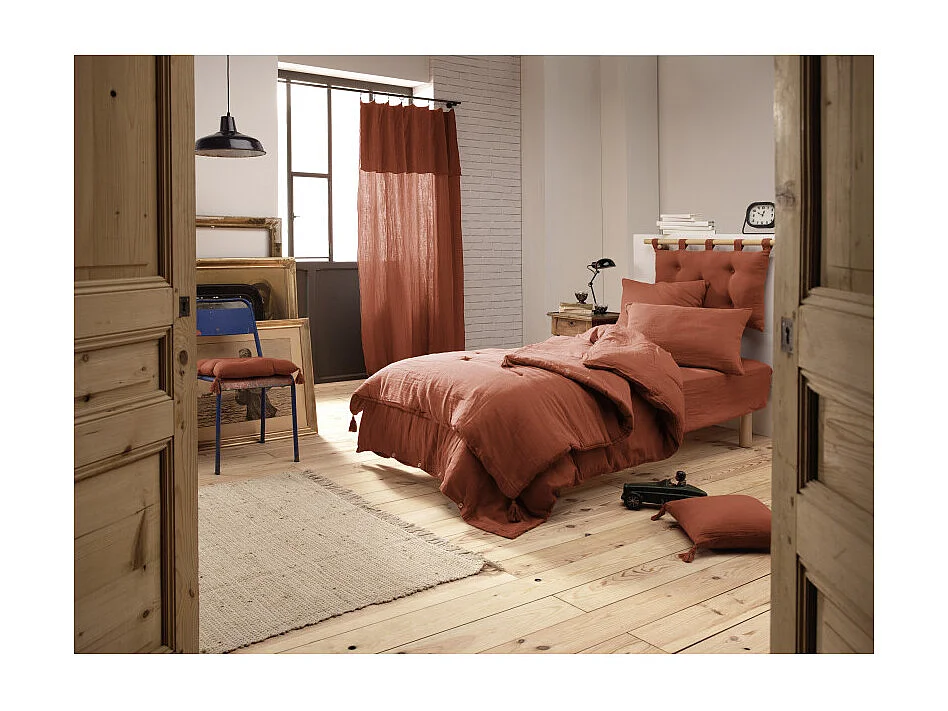Housse de couette gaze de coton double 140 x 200 cm terracotta - PEPA 1