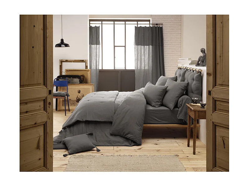 Housse de couette gaze de coton double 240 x 260 cm gris - PEPA 4