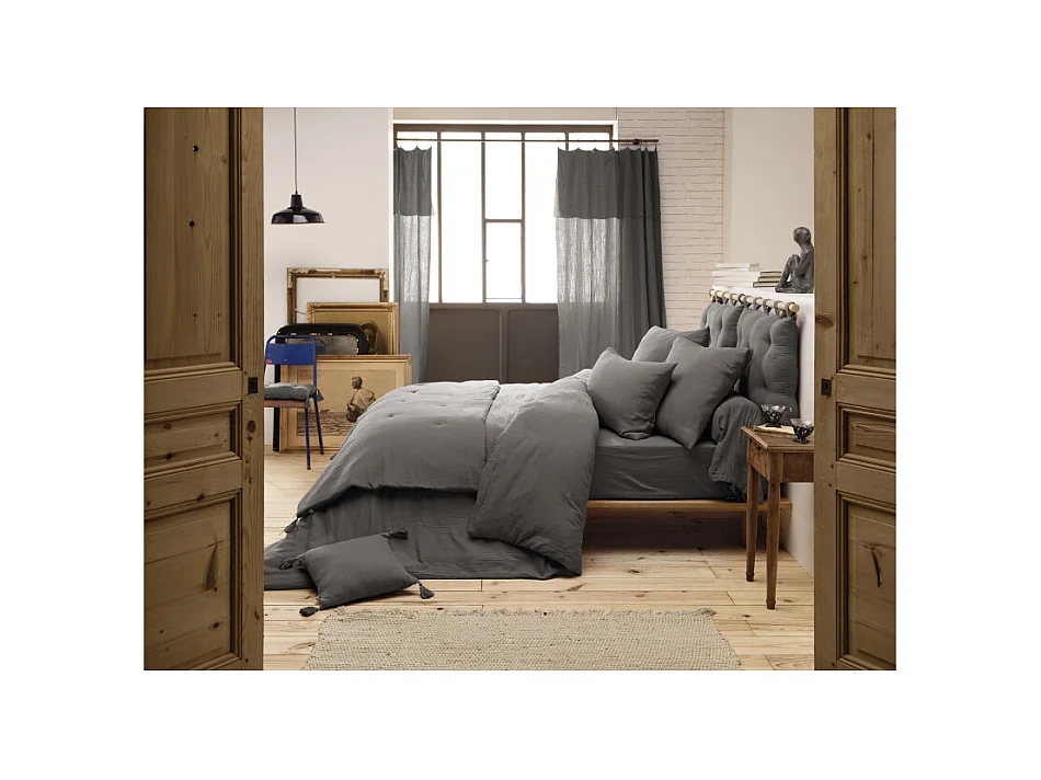 Housse de couette gaze de coton double 240 x 260 cm gris - PEPA 4