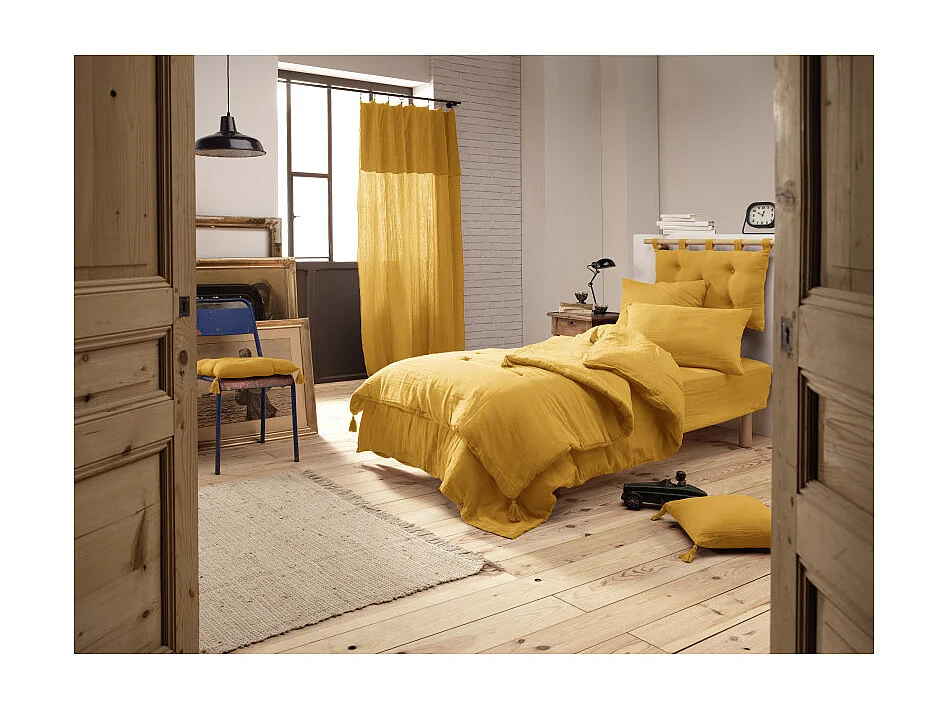 Housse de couette gaze de coton double 140 x 200 cm jaune - PEPA 1