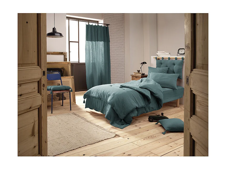 Housse de couette gaze de coton double 140 x 200 cm bleu canard - PEPA 1