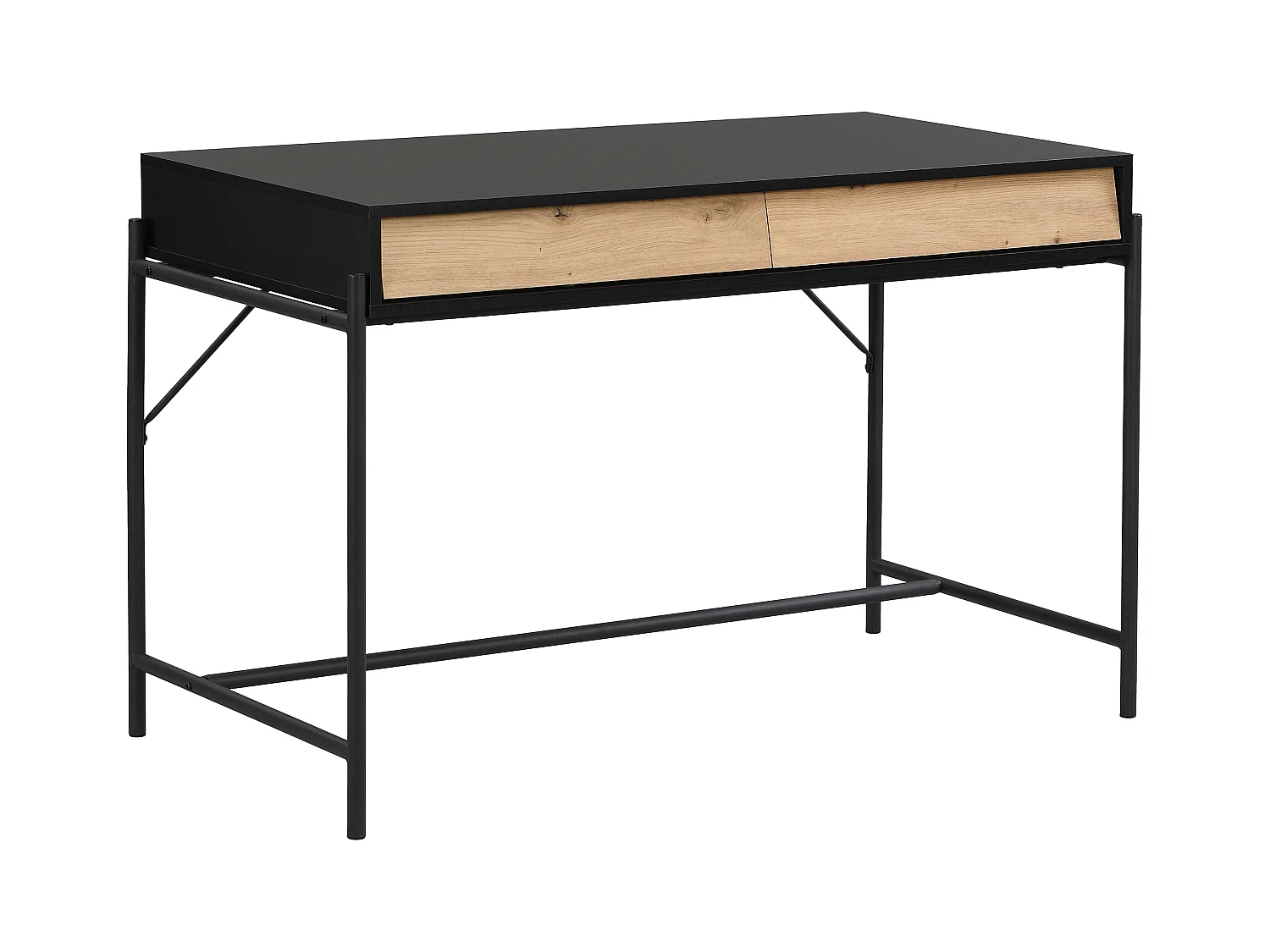 Escritorio con 2 cajones - MDF y metal - Negro y natural - VUORIA