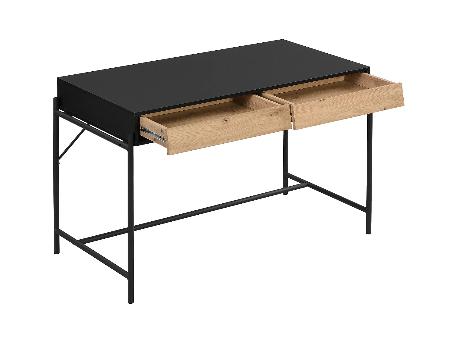 Escritorio con 2 cajones - MDF y metal - Negro y natural - VUORIA