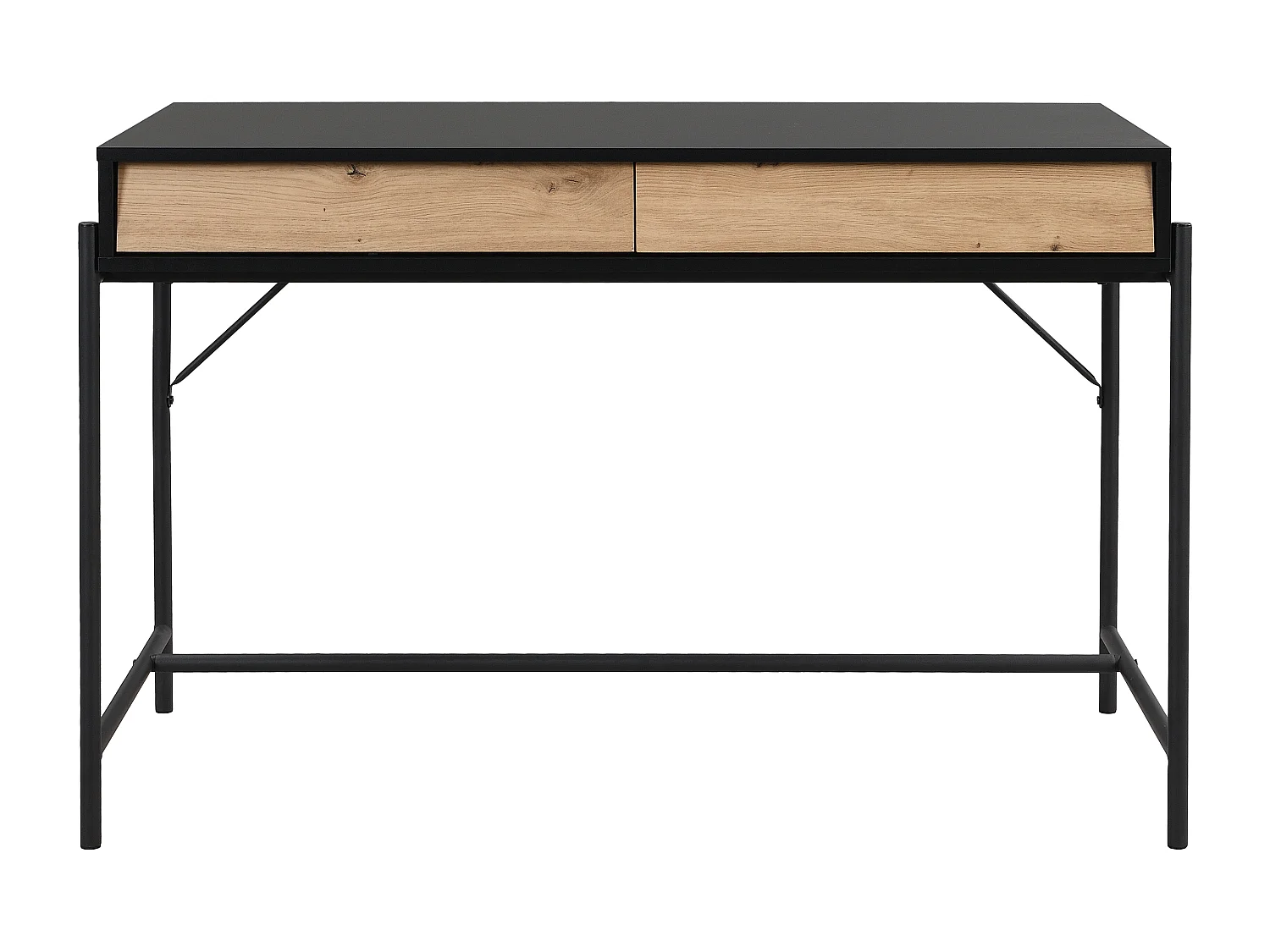 Bureau avec 2 tiroirs - MDF et métal - Noir et naturel - VUORIA