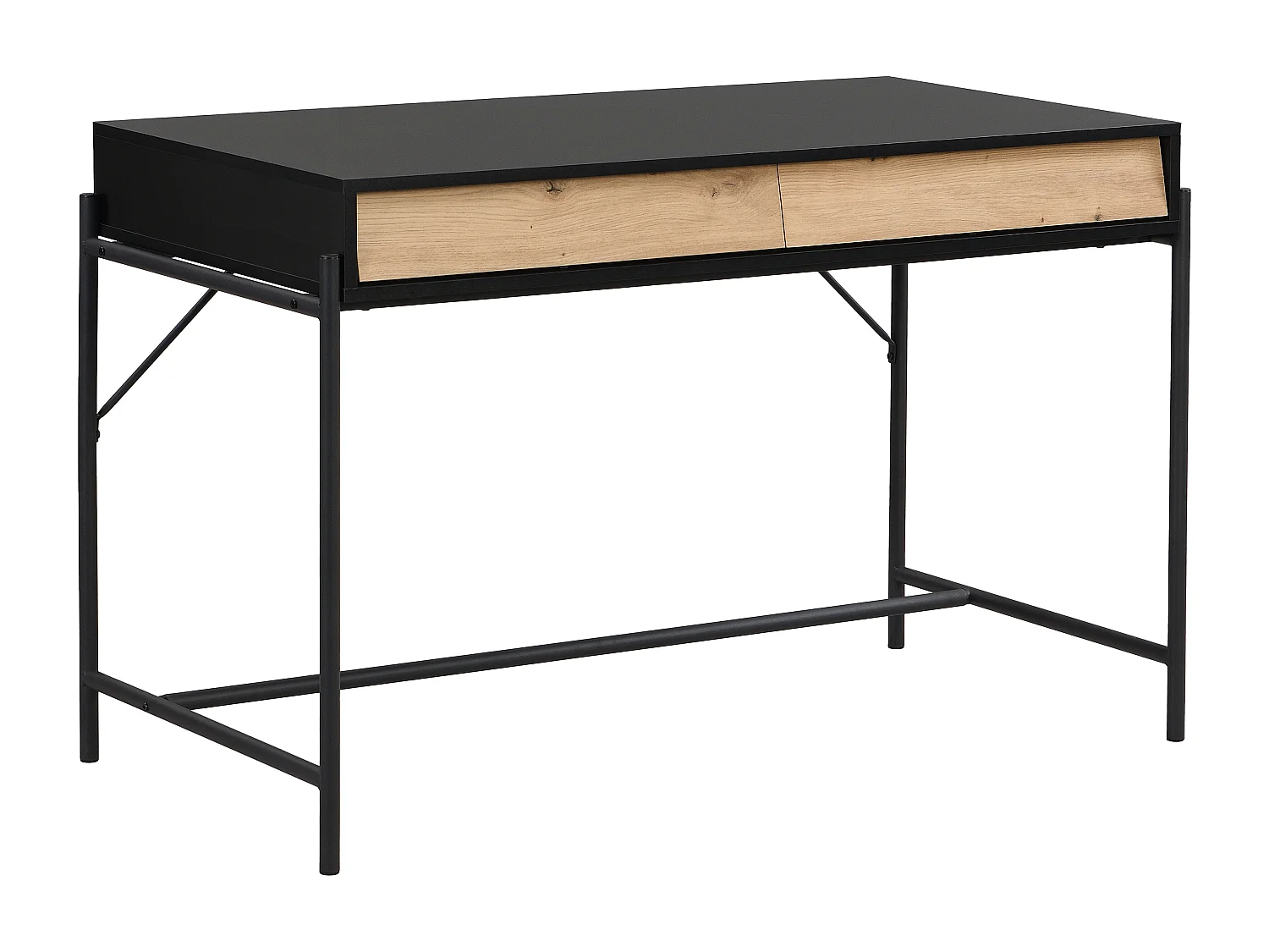 Bureau avec 2 tiroirs - MDF et métal - Noir et naturel - VUORIA