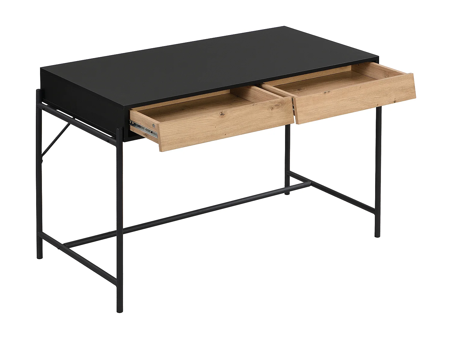 Bureau avec 2 tiroirs - MDF et métal - Noir et naturel - VUORIA