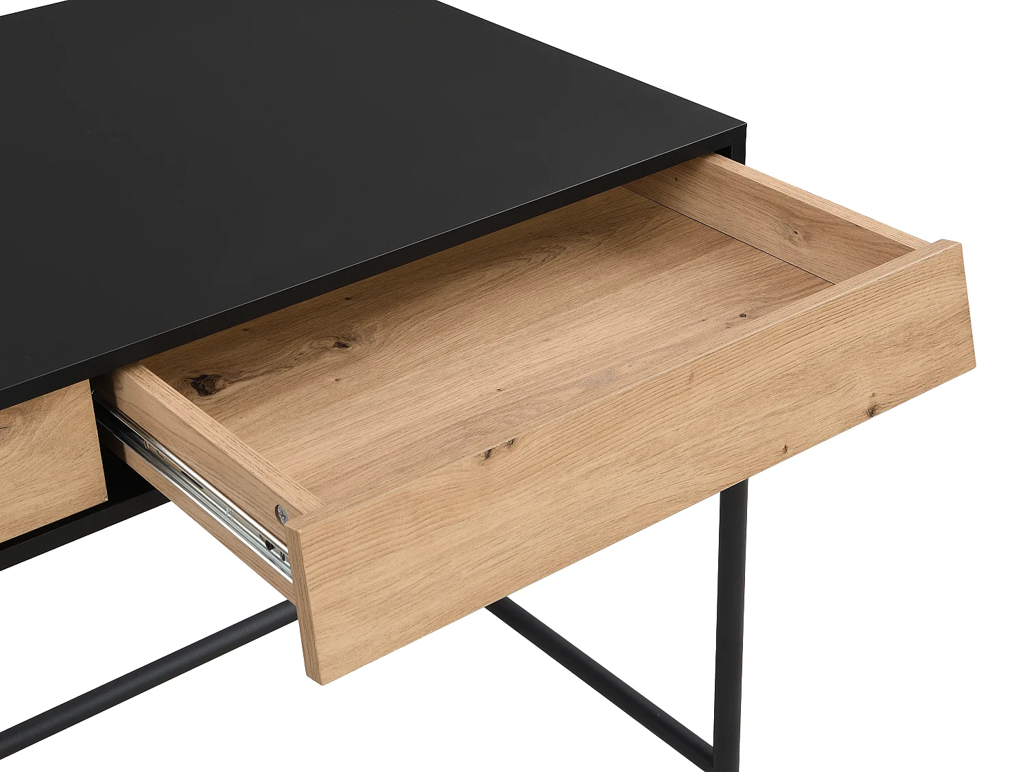 Bureau avec 2 tiroirs - MDF et métal - Noir et naturel - VUORIA