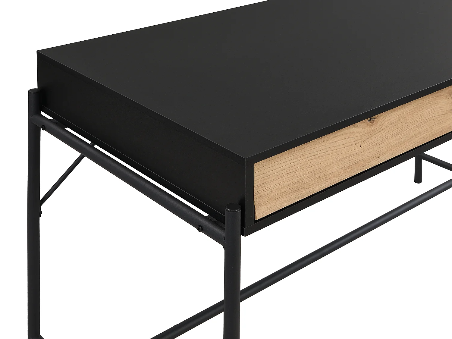 Bureau avec 2 tiroirs - MDF et métal - Noir et naturel - VUORIA