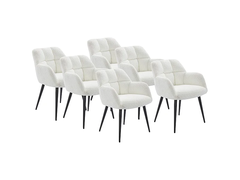 Lot de 6 chaises avec accoudoirs - Tissu bouclette et métal noir - Blanc - PEGA de PASCAL MORABITO