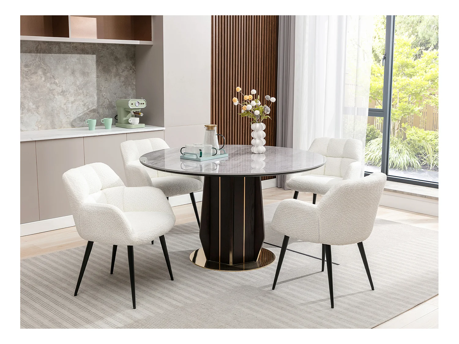Lot de 6 chaises avec accoudoirs - Tissu bouclette et métal noir - Blanc - PEGA de PASCAL MORABITO